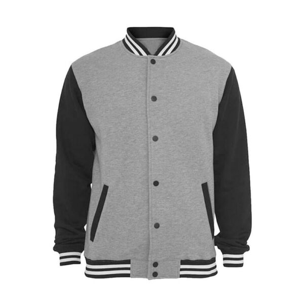 Heather Grey Varsity Jacket with Black Sleeves