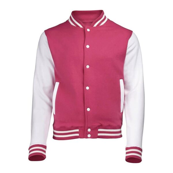 Dark Pink Color Varsity Jacket with White Sleeves
