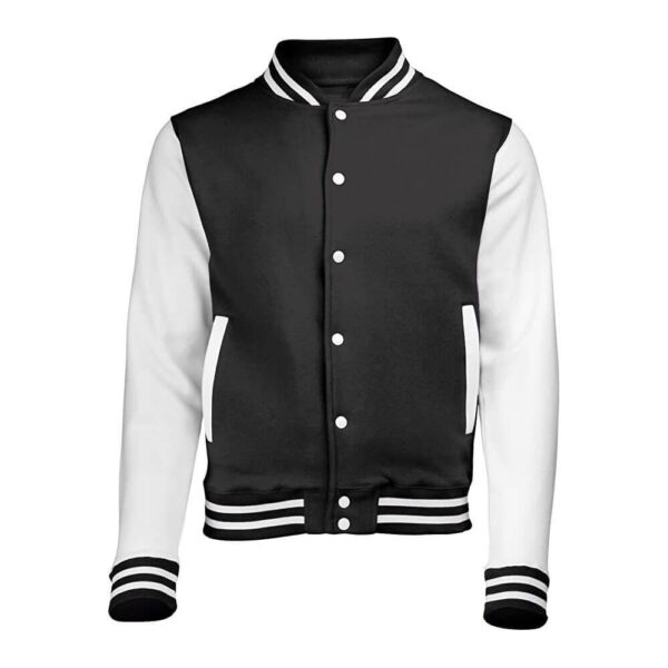 Black Color Varsity Jacket with White Sleeves
