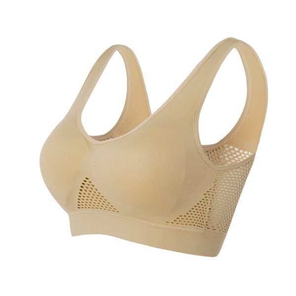 light brown color sports bra with mesh on back